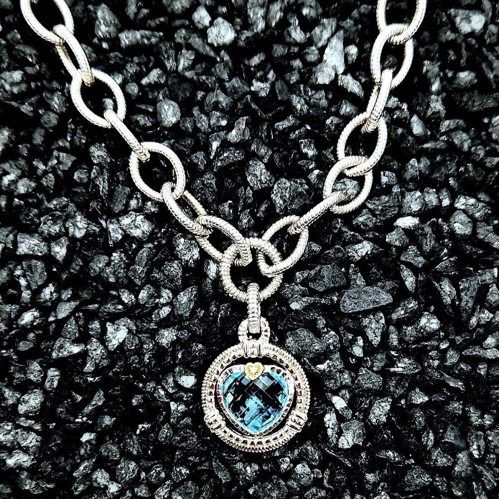 Judith Ripka Silver Necklace with Blue Heart Pendant